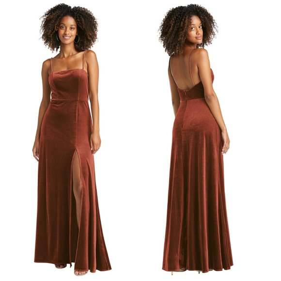 Lovely Dresses & Skirts - NWT Lovely Drew Square Neck Velvet Maxi Dress with Front Slit in Auburn Moon